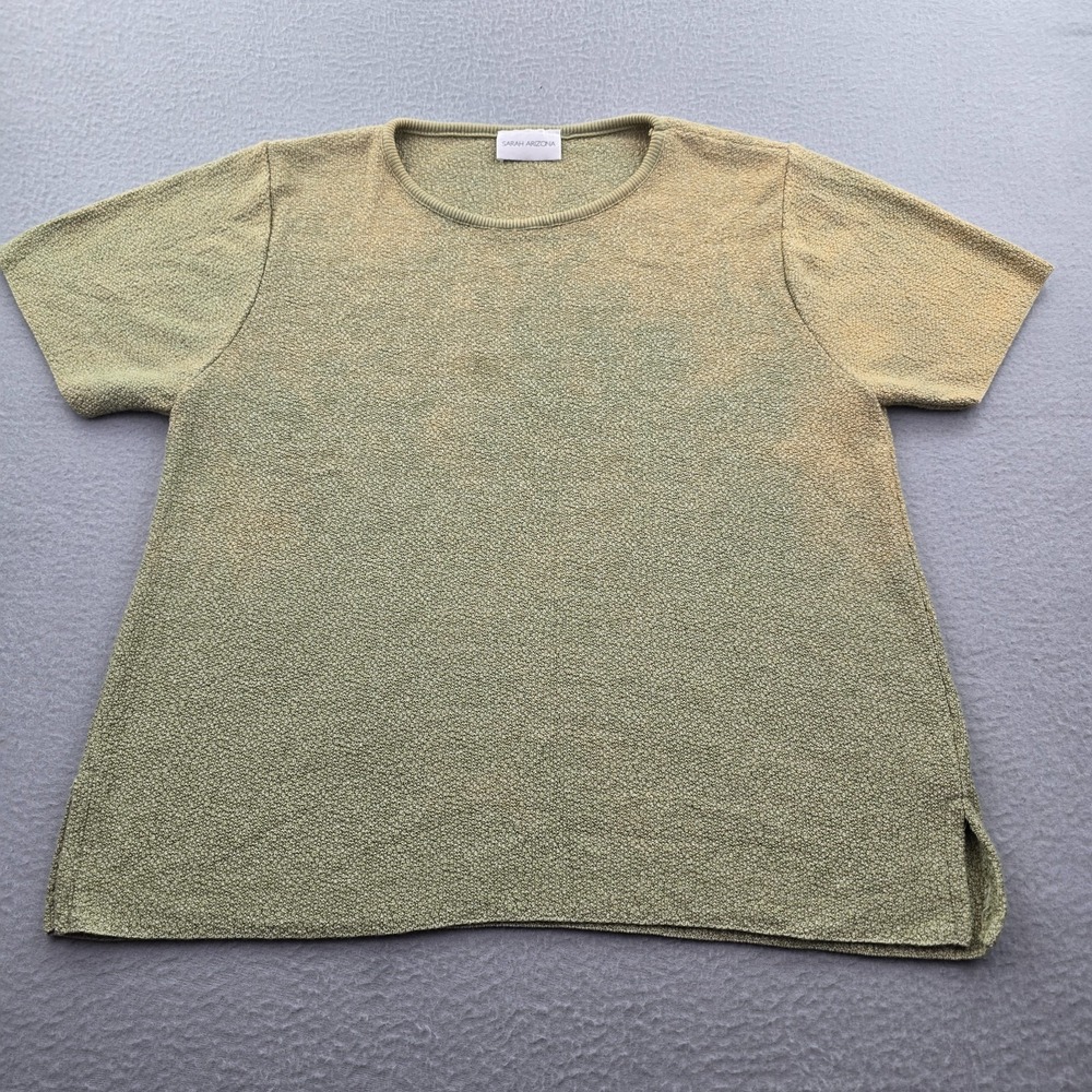 Sarah Arizona Knit Top Women's Green Side Slit Short Sleeve Round Neck Pullover